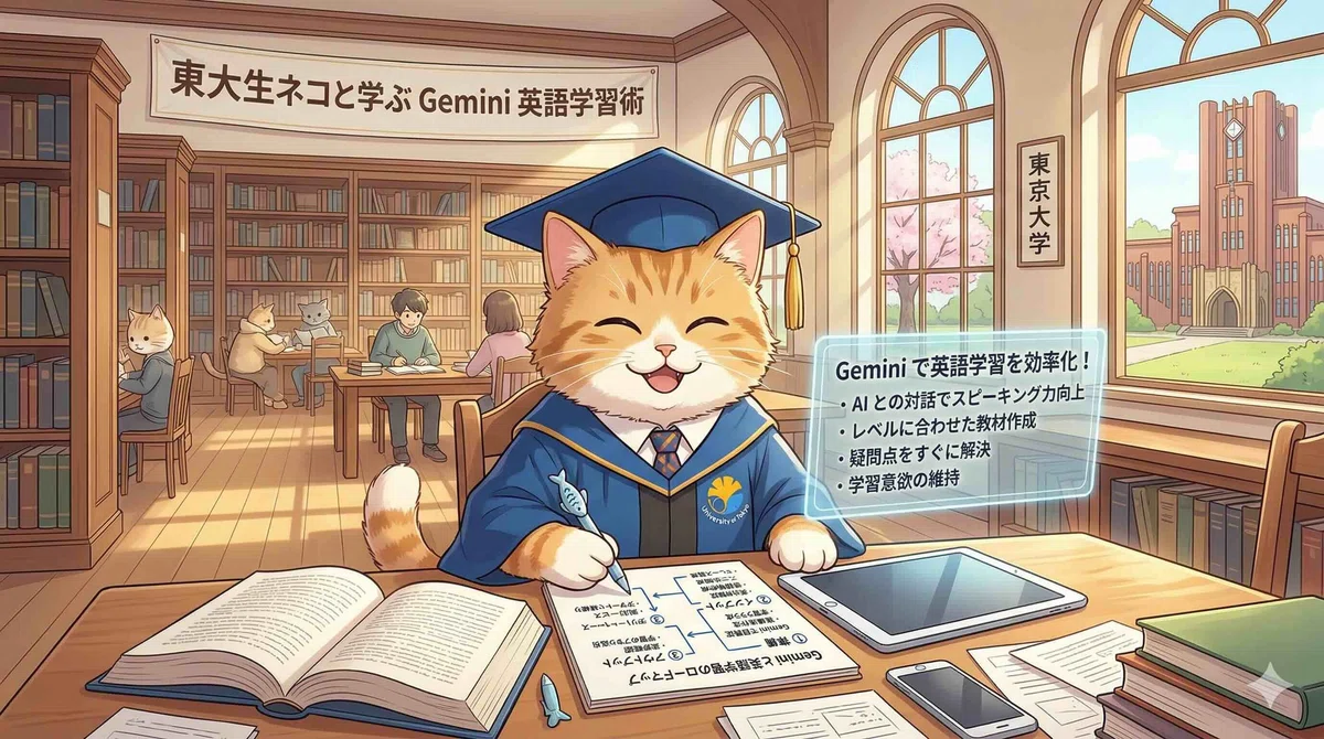 Geminiと英語学習についてまとめるインニャンコ