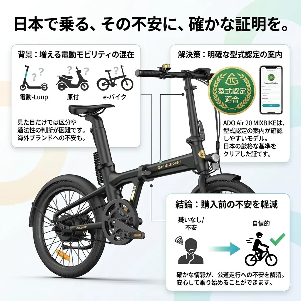 ADO Air 20 MIXBIKEは日本の公道を『堂々と』走れる！型式認定済みが