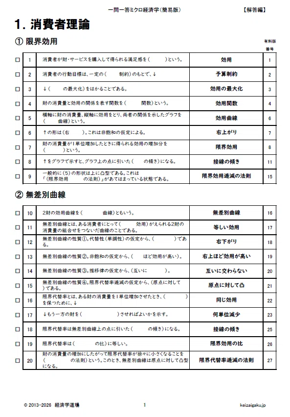 ◇無料◇「一問一答ミクロ経済学・マクロ経済学」（簡易版）｜経済学道場