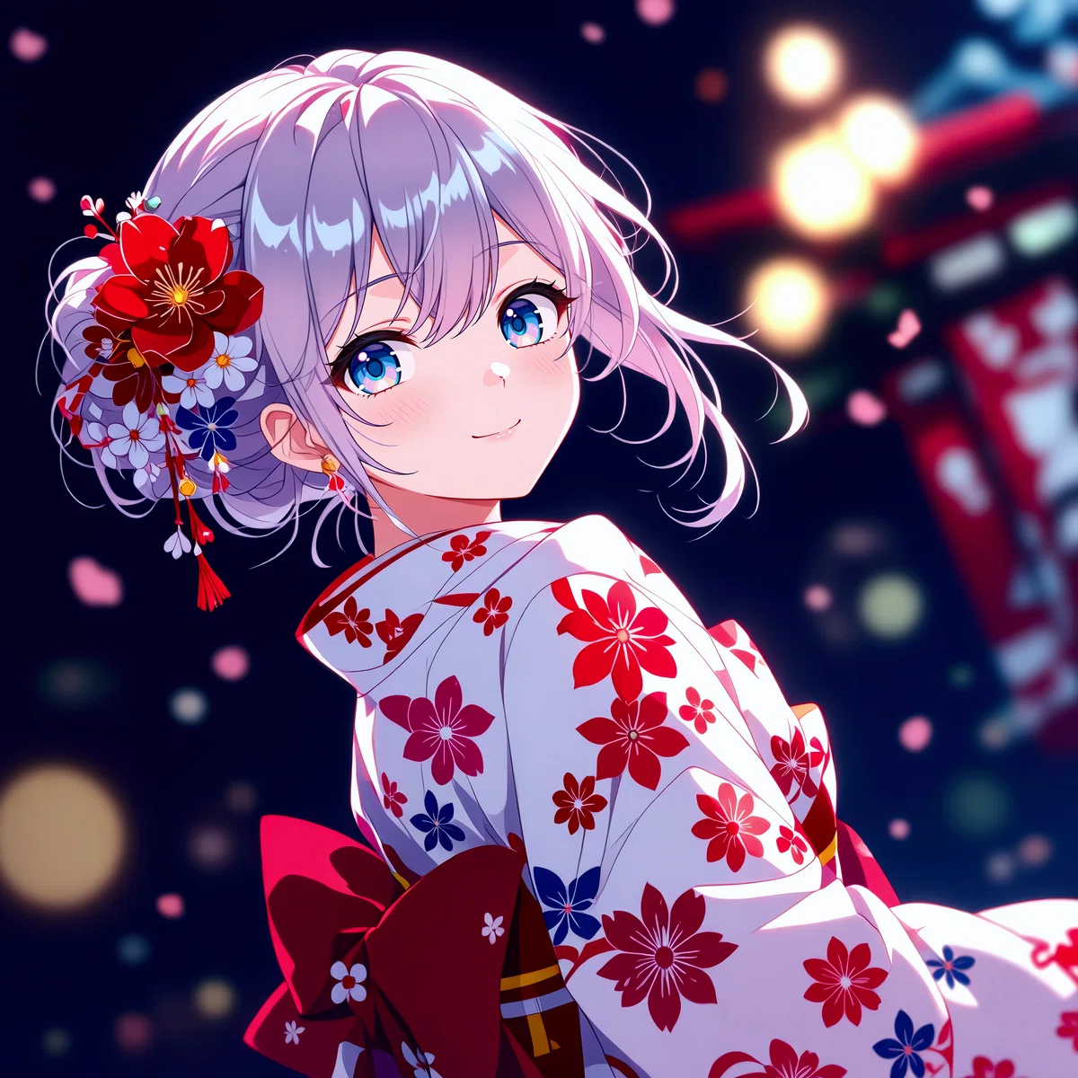 白い着物を着た女性のアニメイラスト