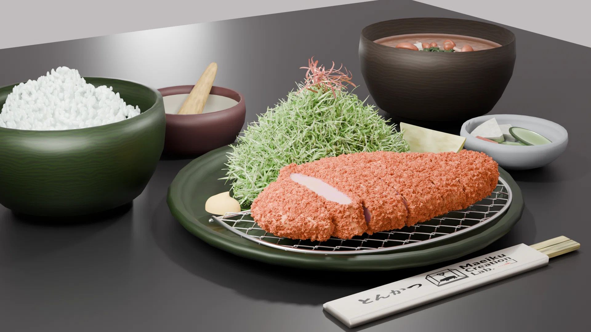 Blender日記⑪｜美味しいとんかつ定食を作りたい⑥(完成編)｜Maeiku