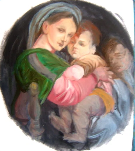 水彩画　ラファエロの聖母子の模写 都志良三模写大全 （6）ラファエロ・サンティRaffaello Santi (1483