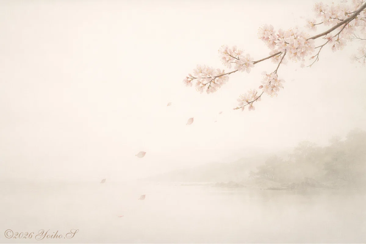 湖面に散る桜ひと枝
