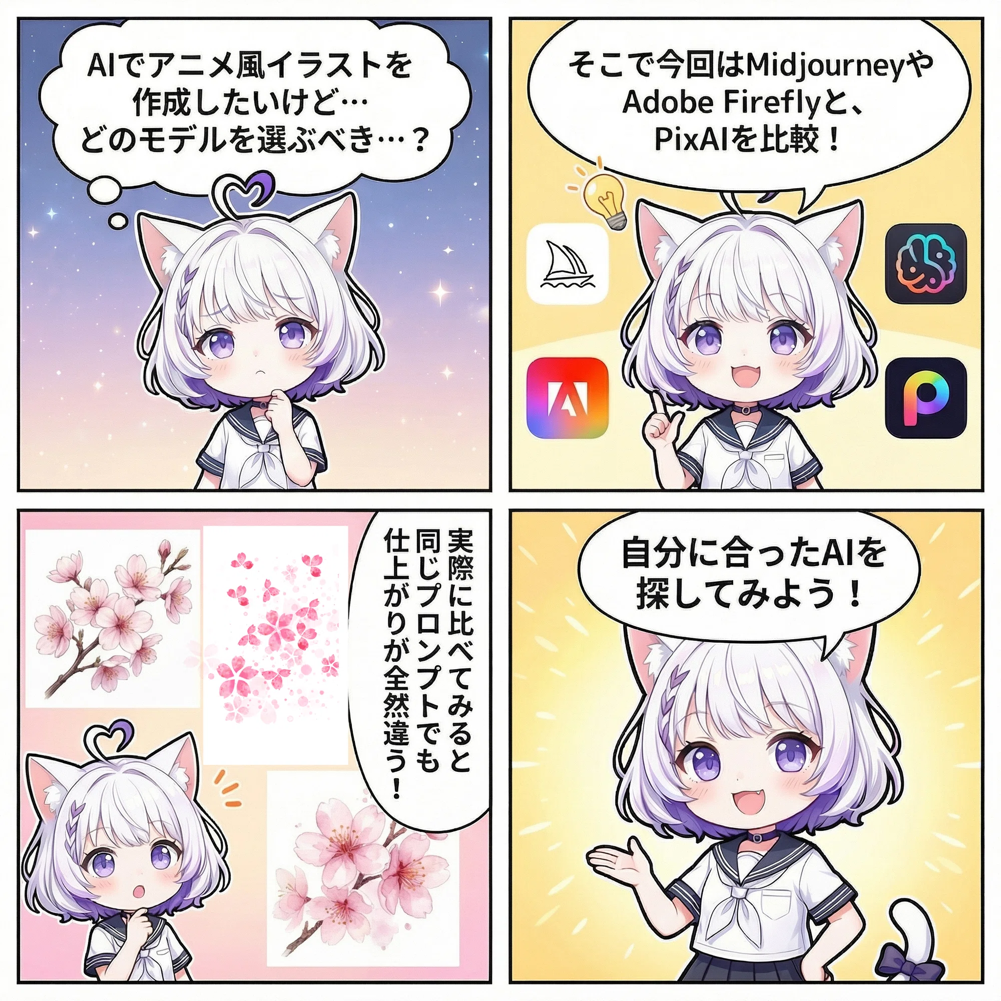 アニメ風AIイラストは結局どれがいい？PixAI・Midjourney・Adobe