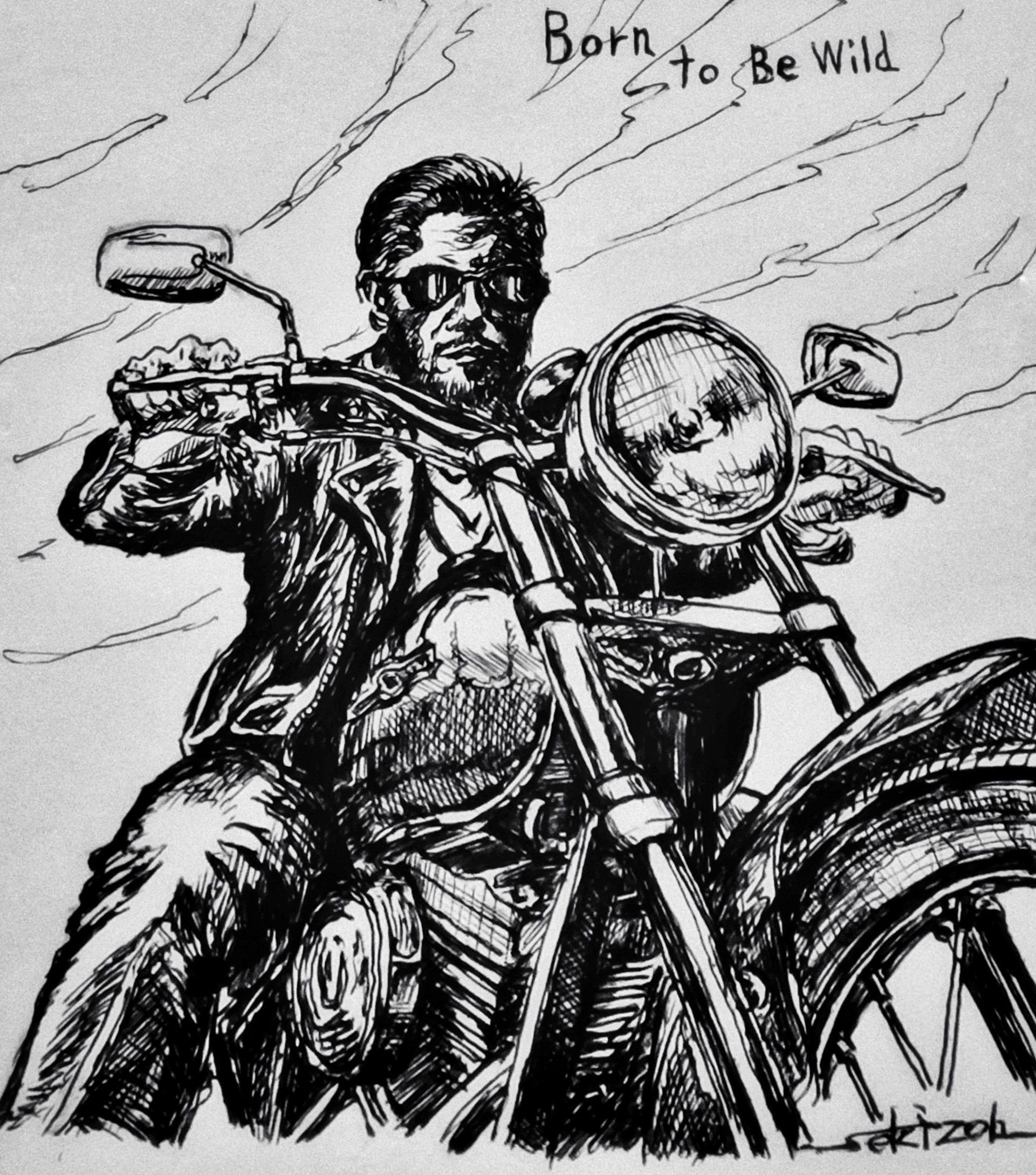 Born to Be Wild』ボールペン画｜せきぞう、