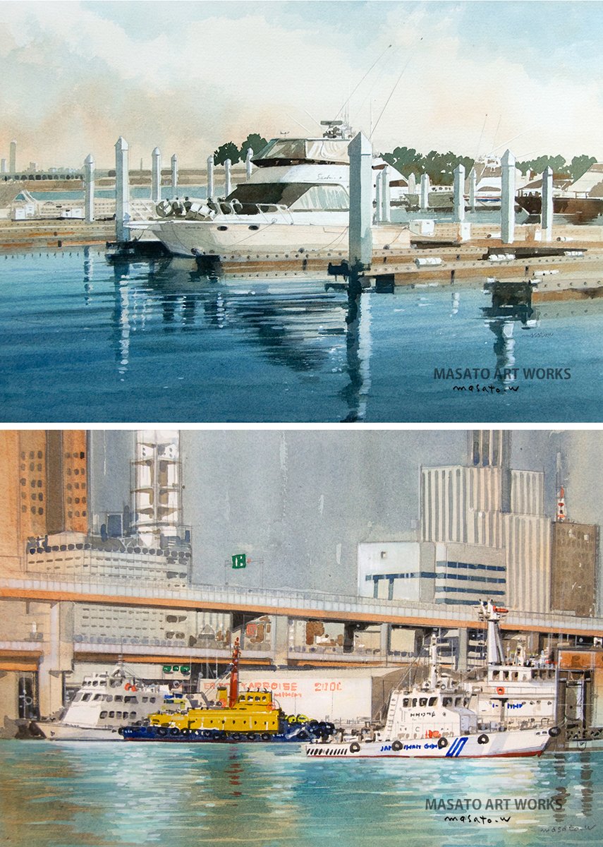 水彩画への道のり10:海、港、船の題材を手探りで描き始める】｜MASATO