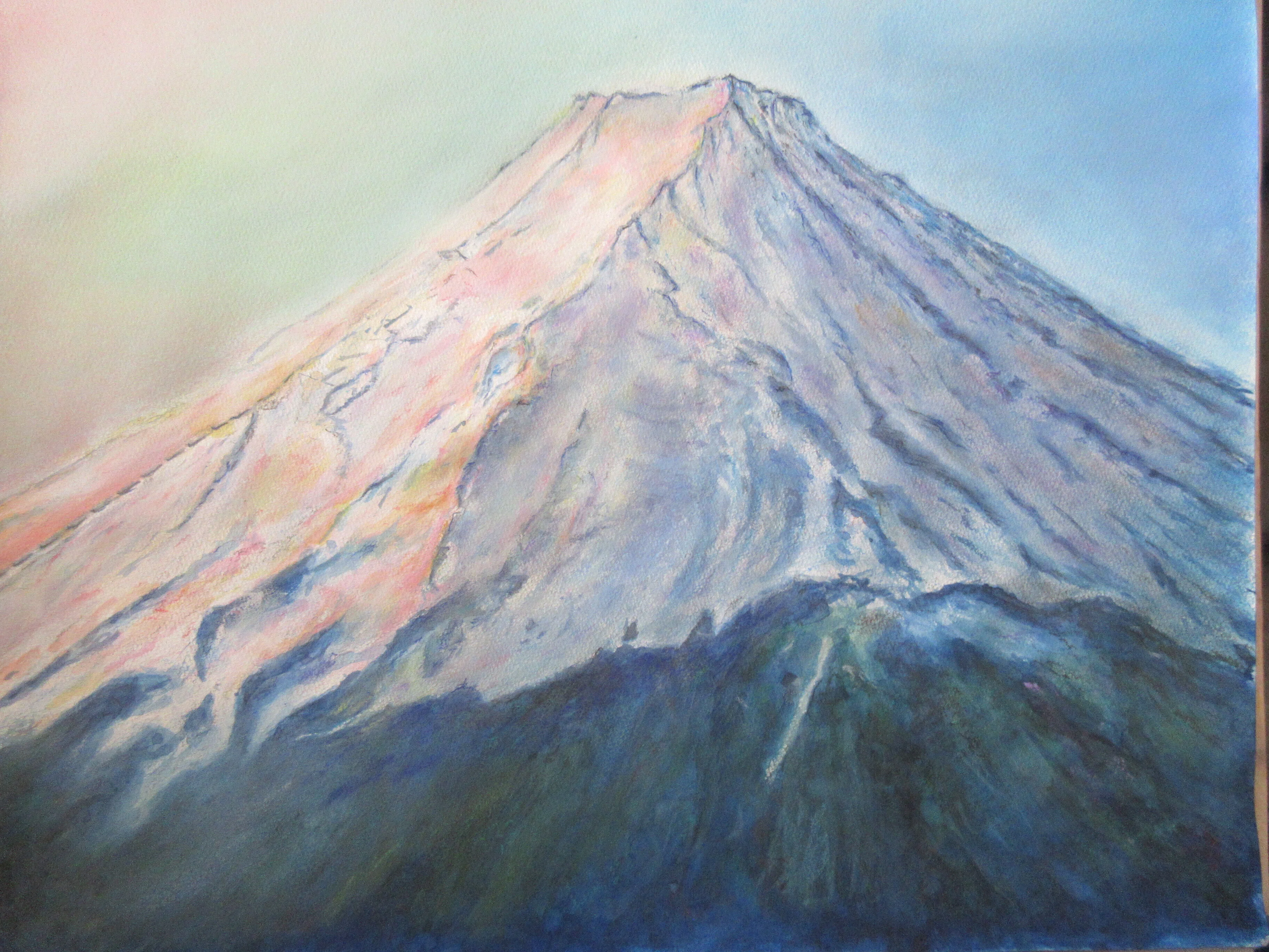 【おまとめ購入でSOLD OUT】富士山の朝焼け☆花畑から　アクリル画　#57 水彩画】朝焼けの富士山｜Atelier Non