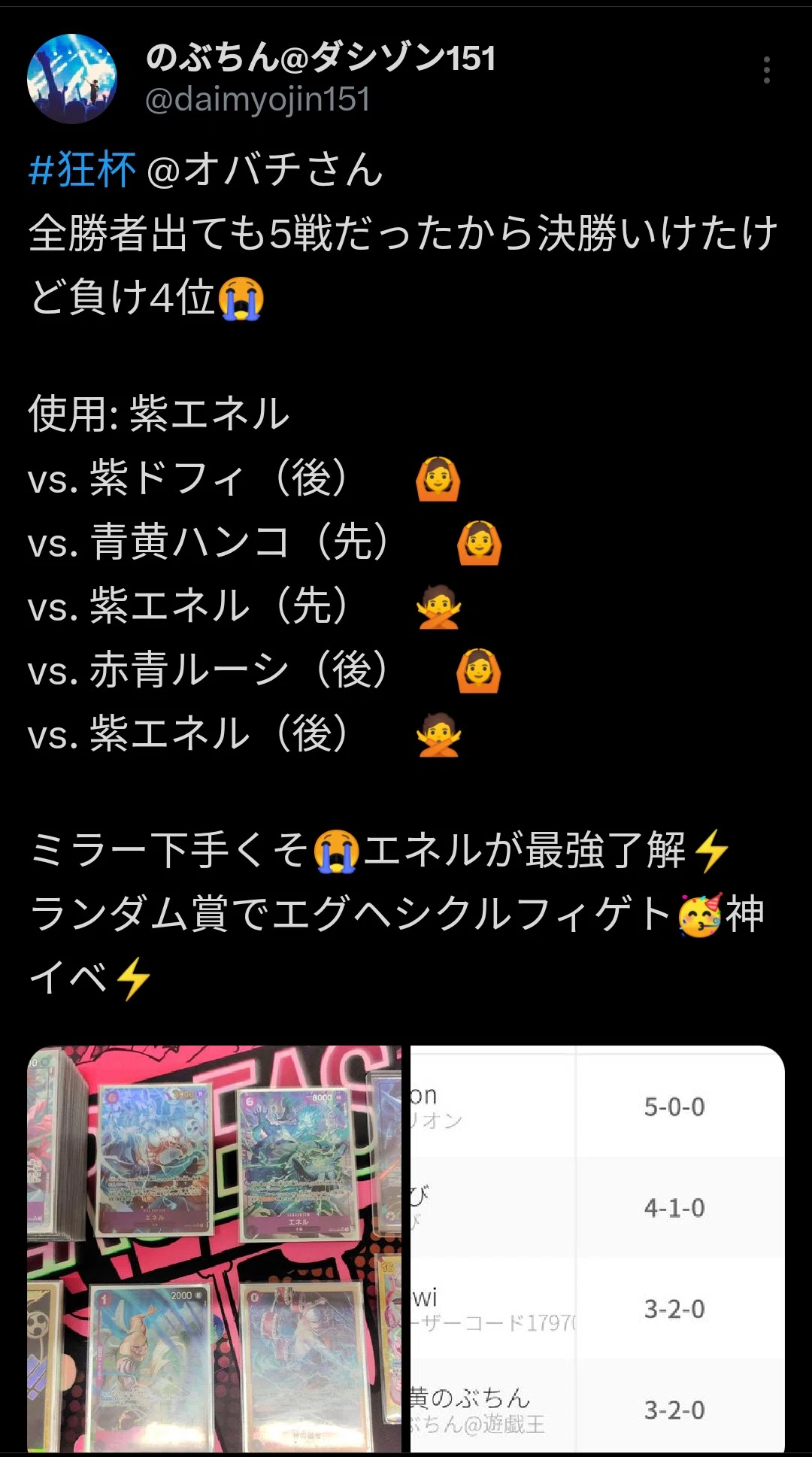 ★フラシ優勝★スリーブ調整パーツ付★紫エネル フラシ優勝🥇 1.赤青ルーシー 2.緑ミホーク 3.紫エネル 4.紫エネル 5