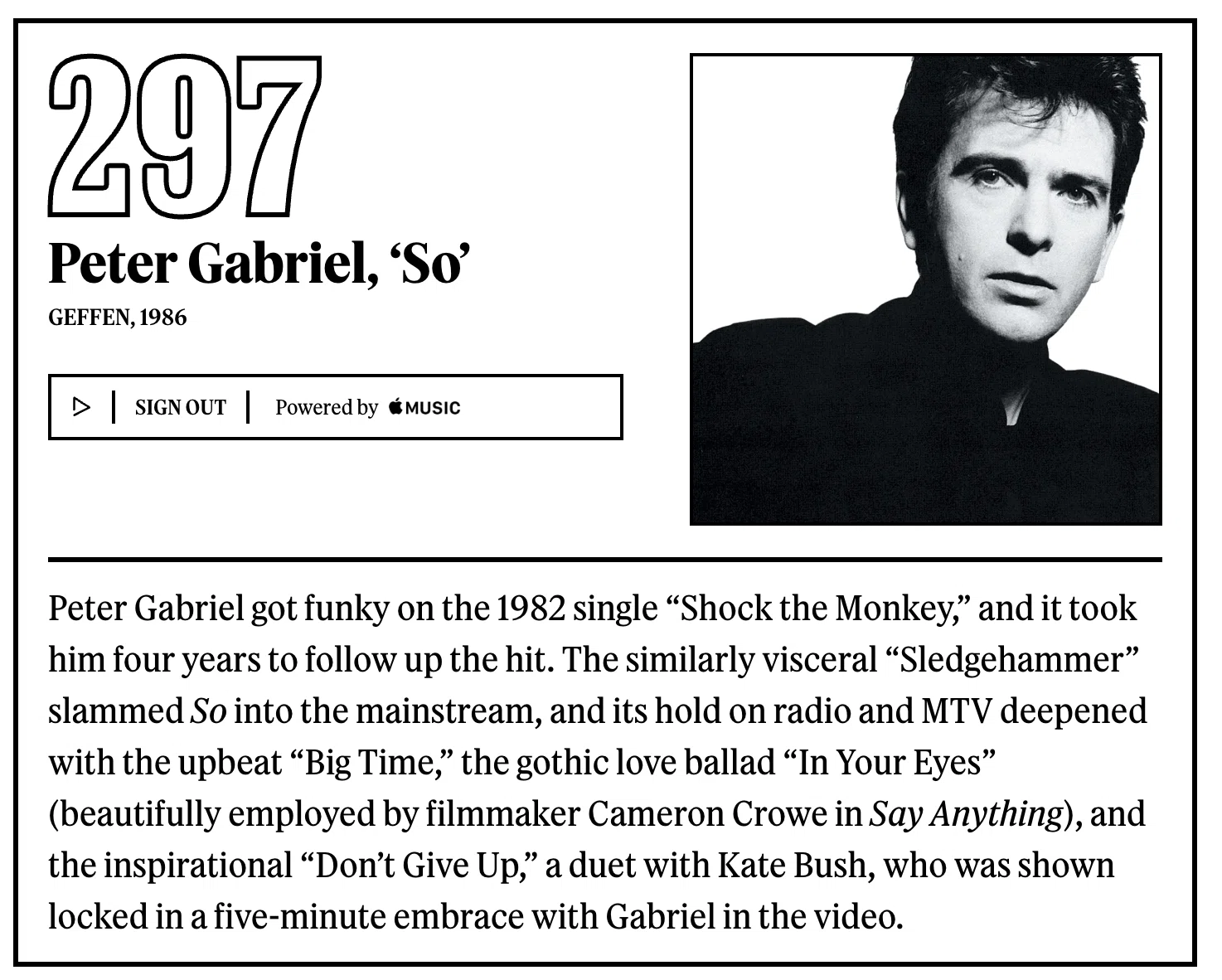 297位：ピーター・ガブリエル『So』｜「歴代最高のアルバム500選」を