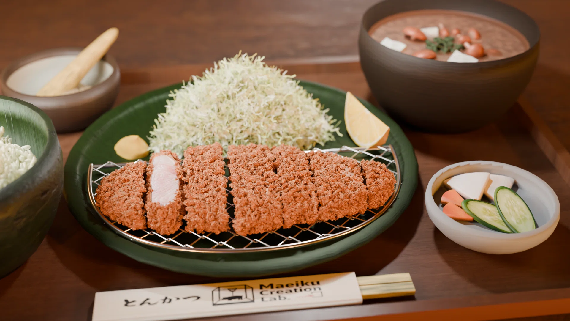 Blender日記⑪｜美味しいとんかつ定食を作りたい⑥(完成編)｜Maeiku
