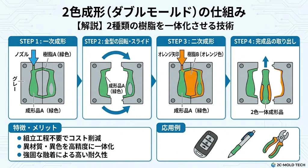 【2色成形とは】メリット・デメリットを徹底解説！組立工数ゼロ＆高密着 …