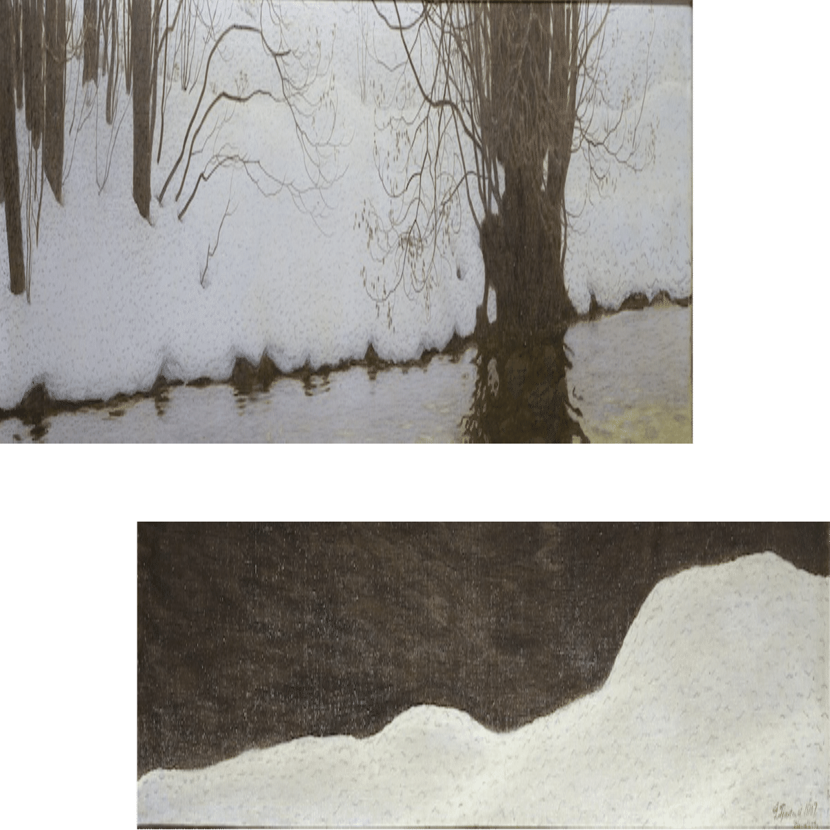 絵画　冬の夕暮れ スウェーデン絵画」展出品作⑪ グスタヴ・フィエースタード《川辺の冬