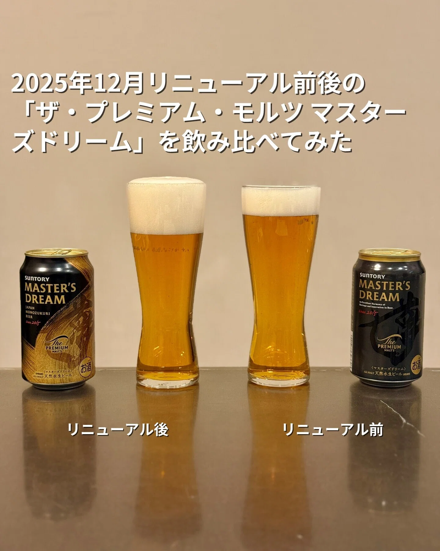 2025年12月リニューアル前後の「ザ・プレミアム・モルツ マスターズ