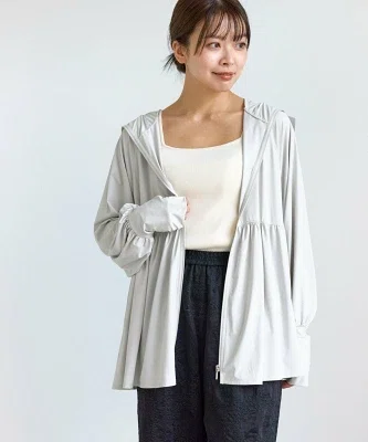 30代向けのUVパーカーを紹介する「今日の普段着」の見出し画像。ブルー系の軽い羽織りで、春夏の日差し対策や接触冷感素材が魅力の一枚。