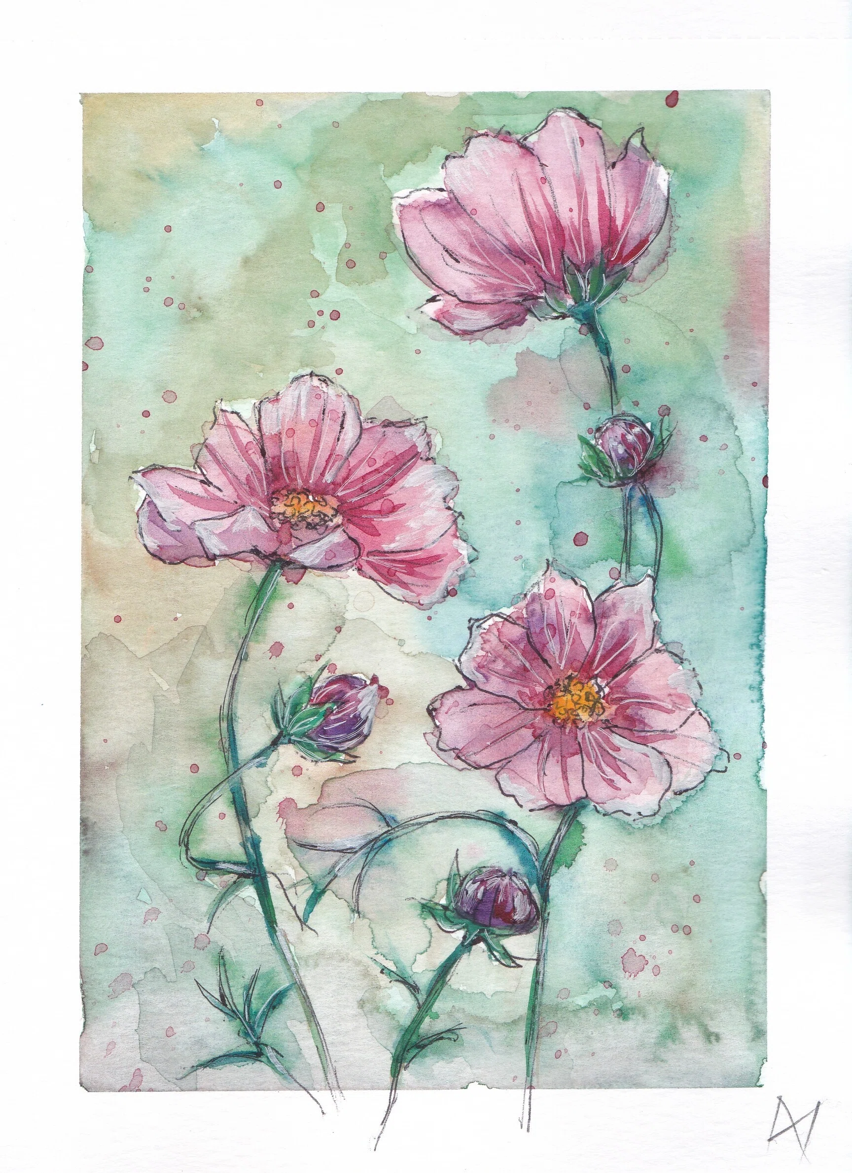 油絵「花のスケッチ」 花をスケッチしてみました【スケッチ・お絵描き・絵画】｜べそかき