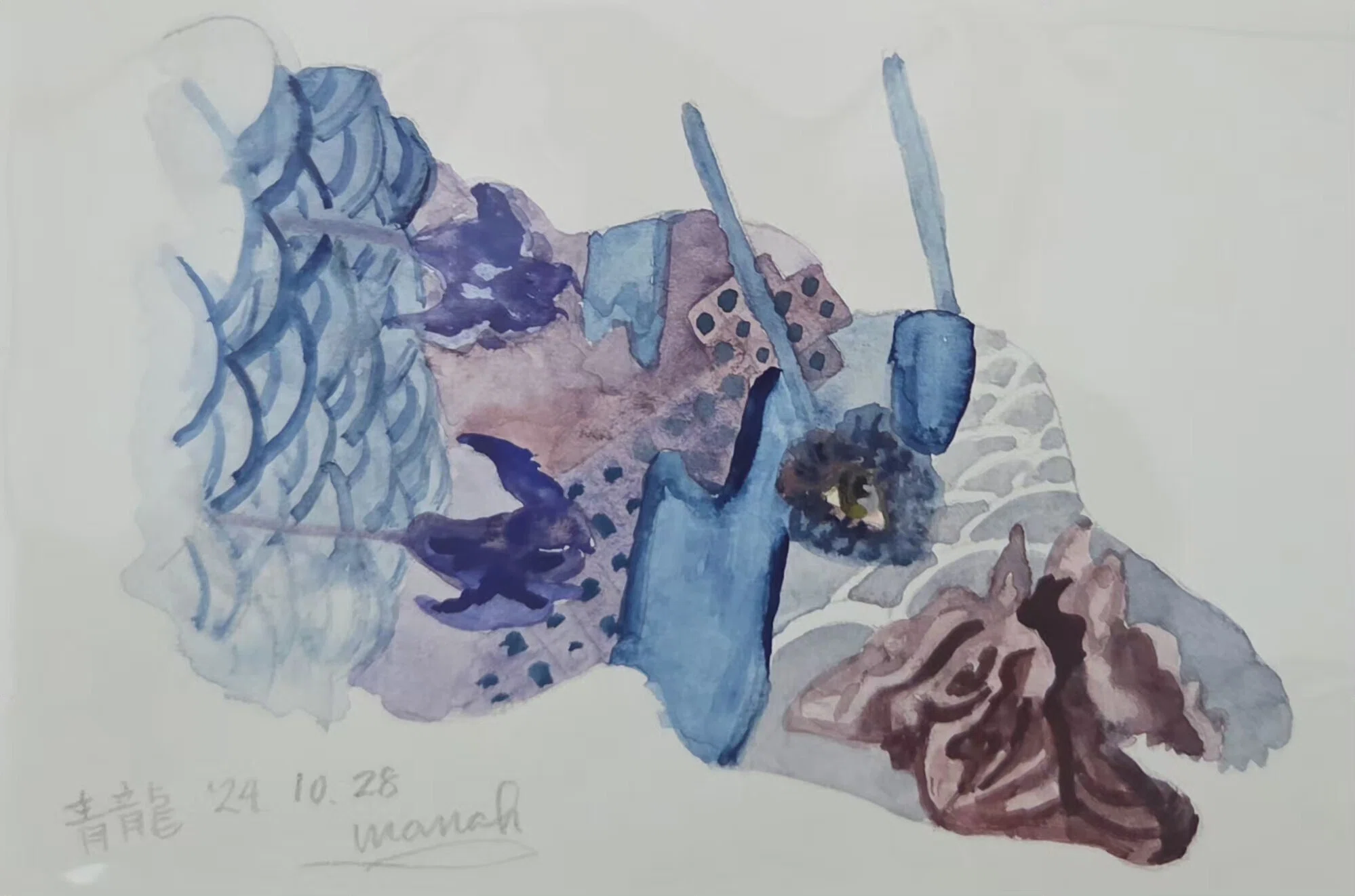 絵画 青龍 原画 満月と青龍 開運絵画 アクリル画 龍神 龍 龍ノツカイ