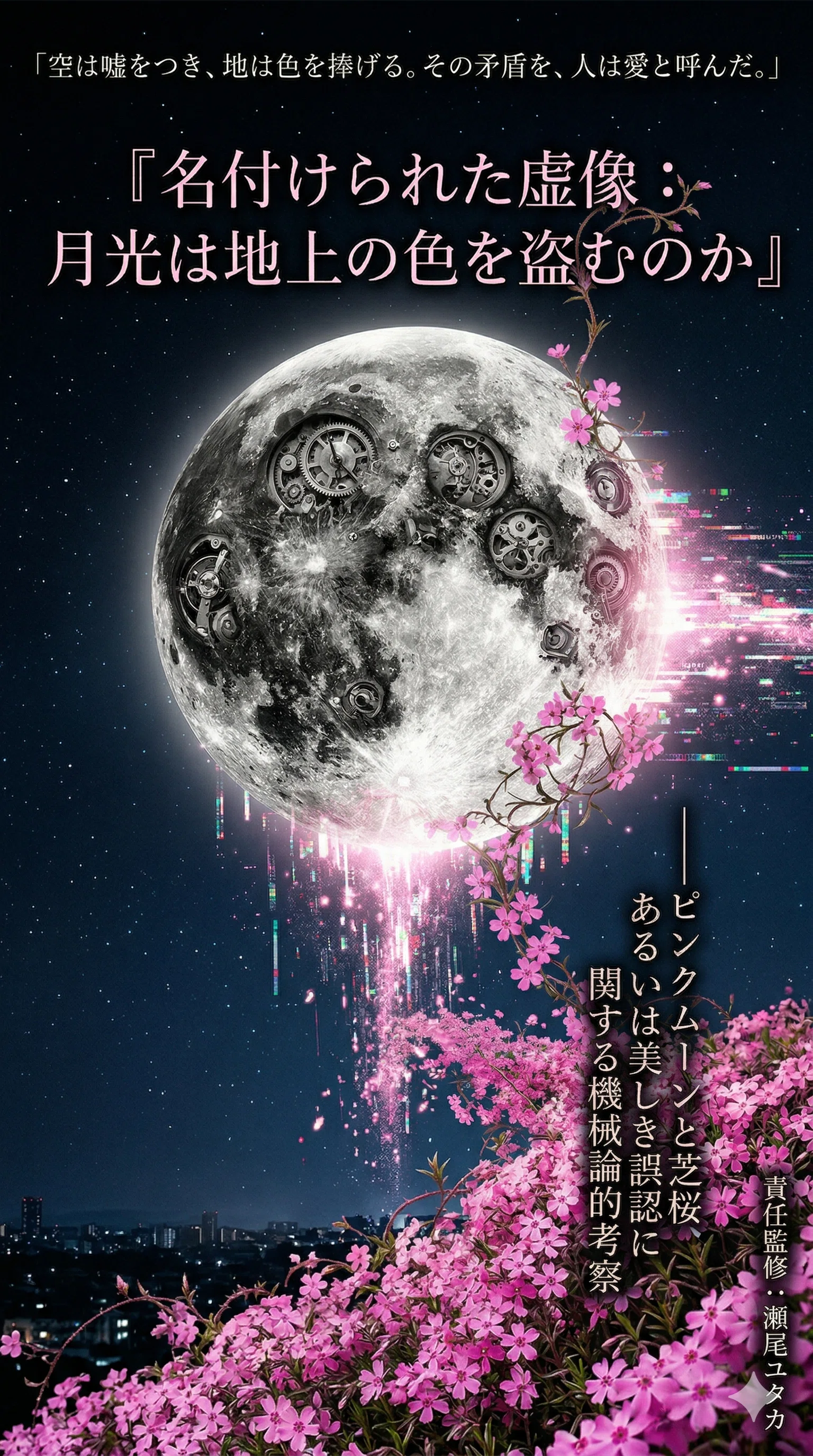 ピンクの夜空と浮かぶ月 2点セット‼️ 春の夜の/空を染めざる/ピンクムーン/咲く芝桜に/名を得し光「空は嘘を