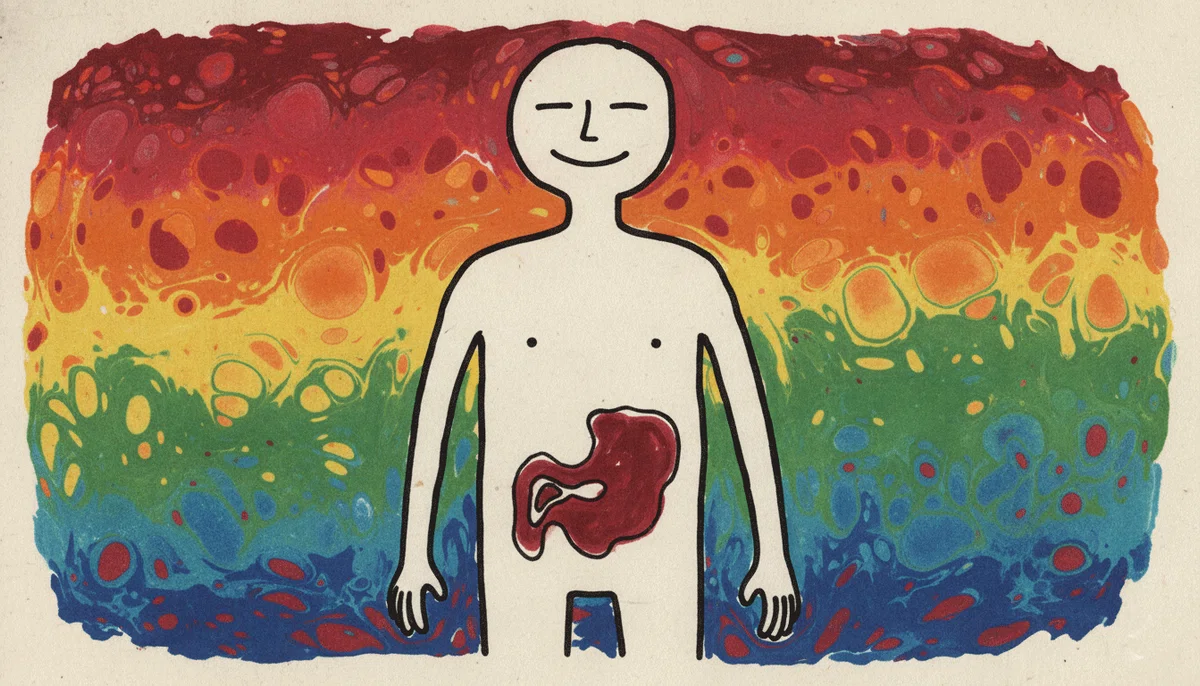 透明人間になり、食べた肉だけが見えている棒人間