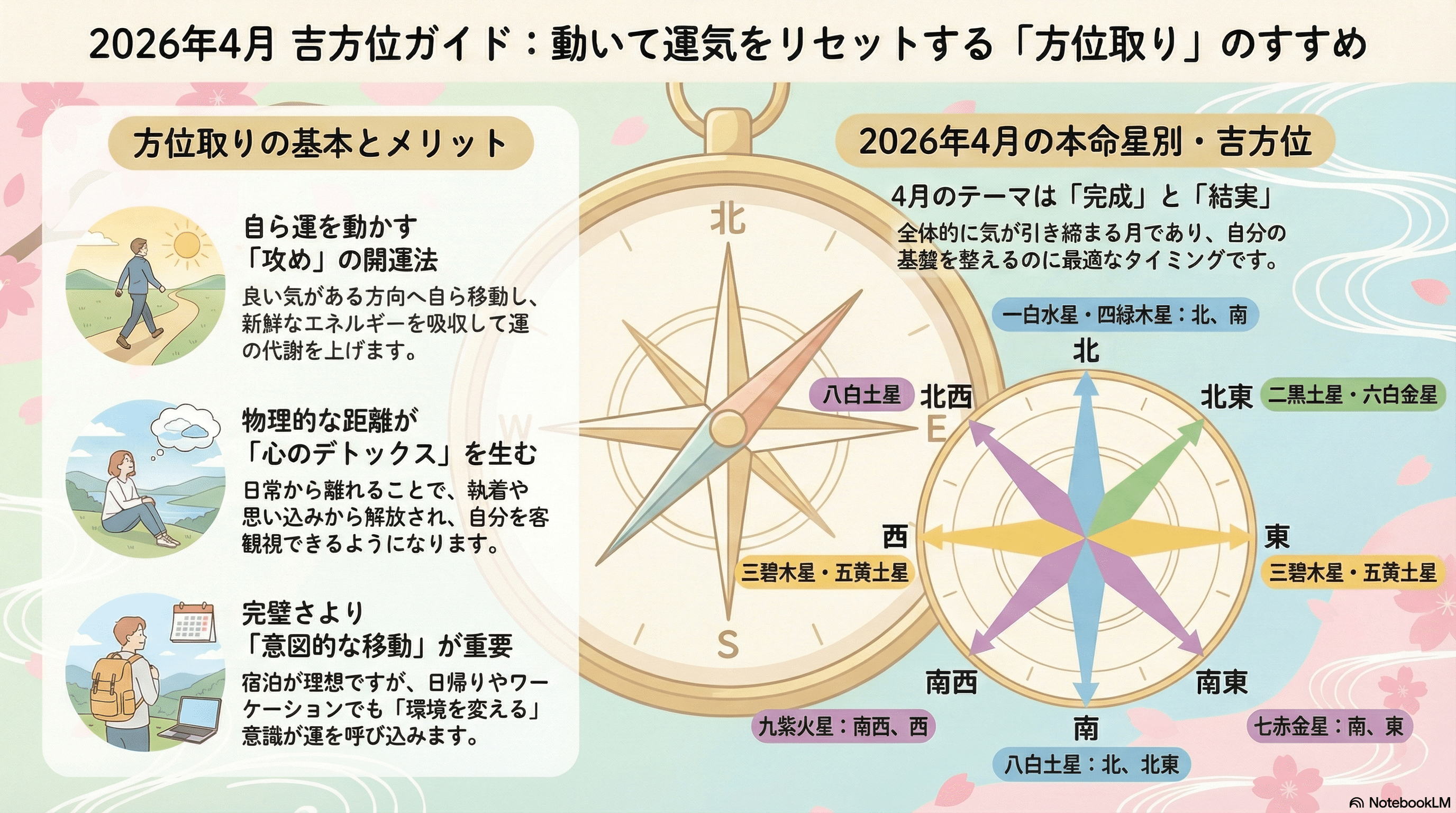 四柱推命鑑定、吉方位取り 2026年4月吉方位】動く人から運が開ける！「方位取り」で心の淀みを