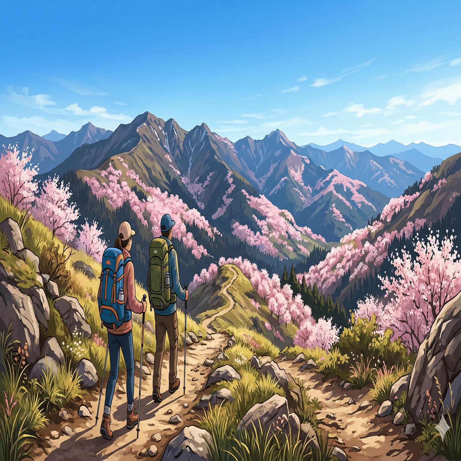 【原画・送料無料】春　迎春　お部屋でお花見気分　「桜」原画縦約40㎝×横約40㎝ 春、標高を上げて出会う「天空の桜」：お花見登山完全ガイド｜Akira