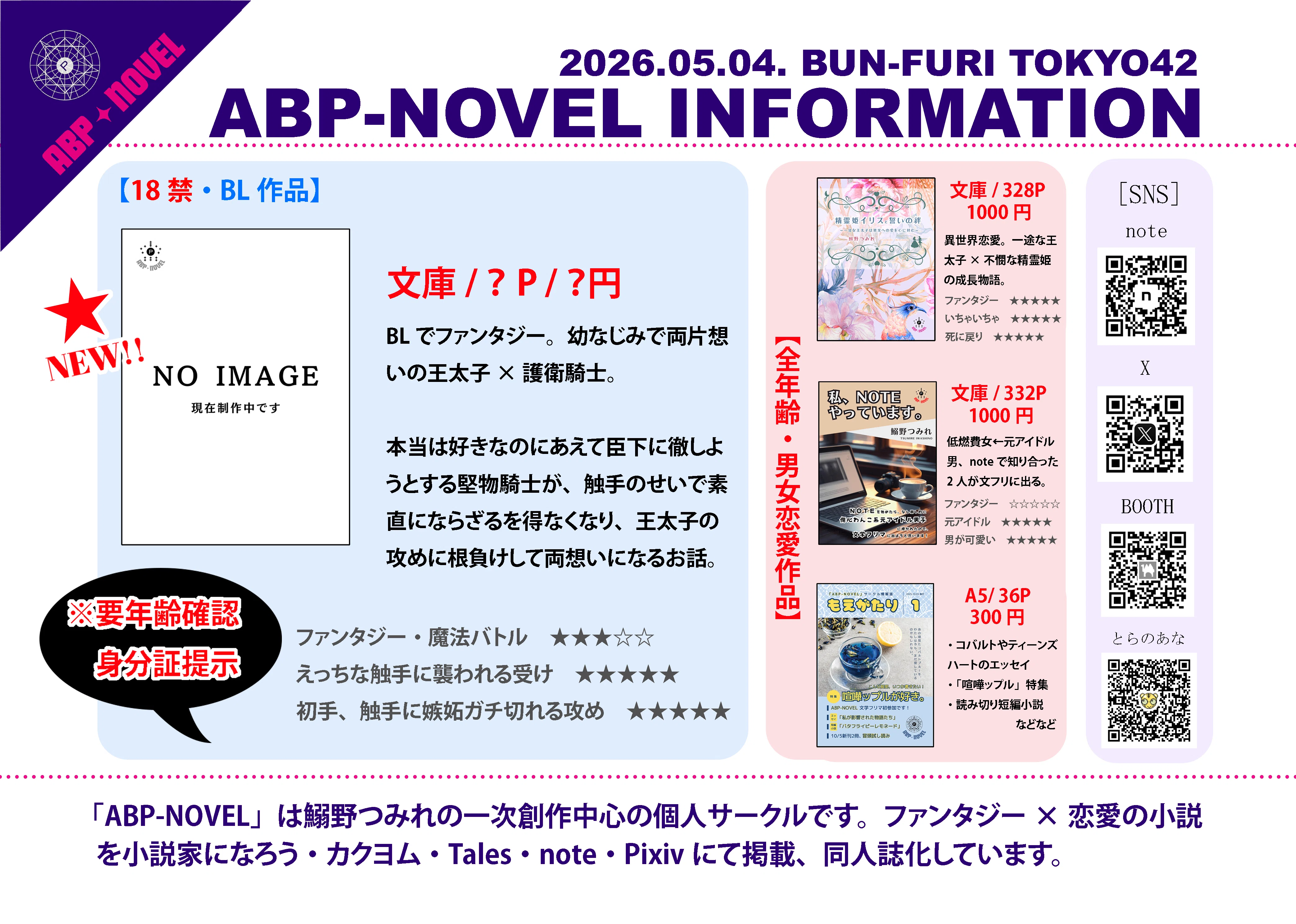 文フリ東京42、ABP-NOVELは「き-15/南3-4ホール」にいます＆進捗。｜鰯 