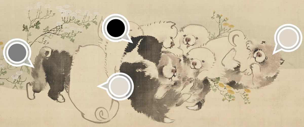 長沢蘆雪」展出品作④ 蘆雪《菊花子犬図》江戸時代中期、18世紀｜毎日