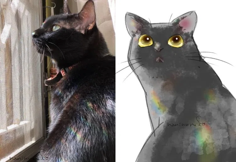イラスト 原画 貴公子然とした表情 「気品ある黒猫」 イラスト 原画
