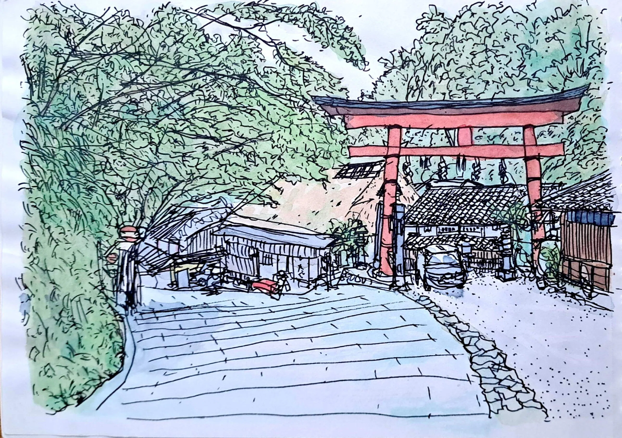 私のスケッチポイント／作品紹介あれこれ＞嵯峨野・鳥居本の茶屋のある