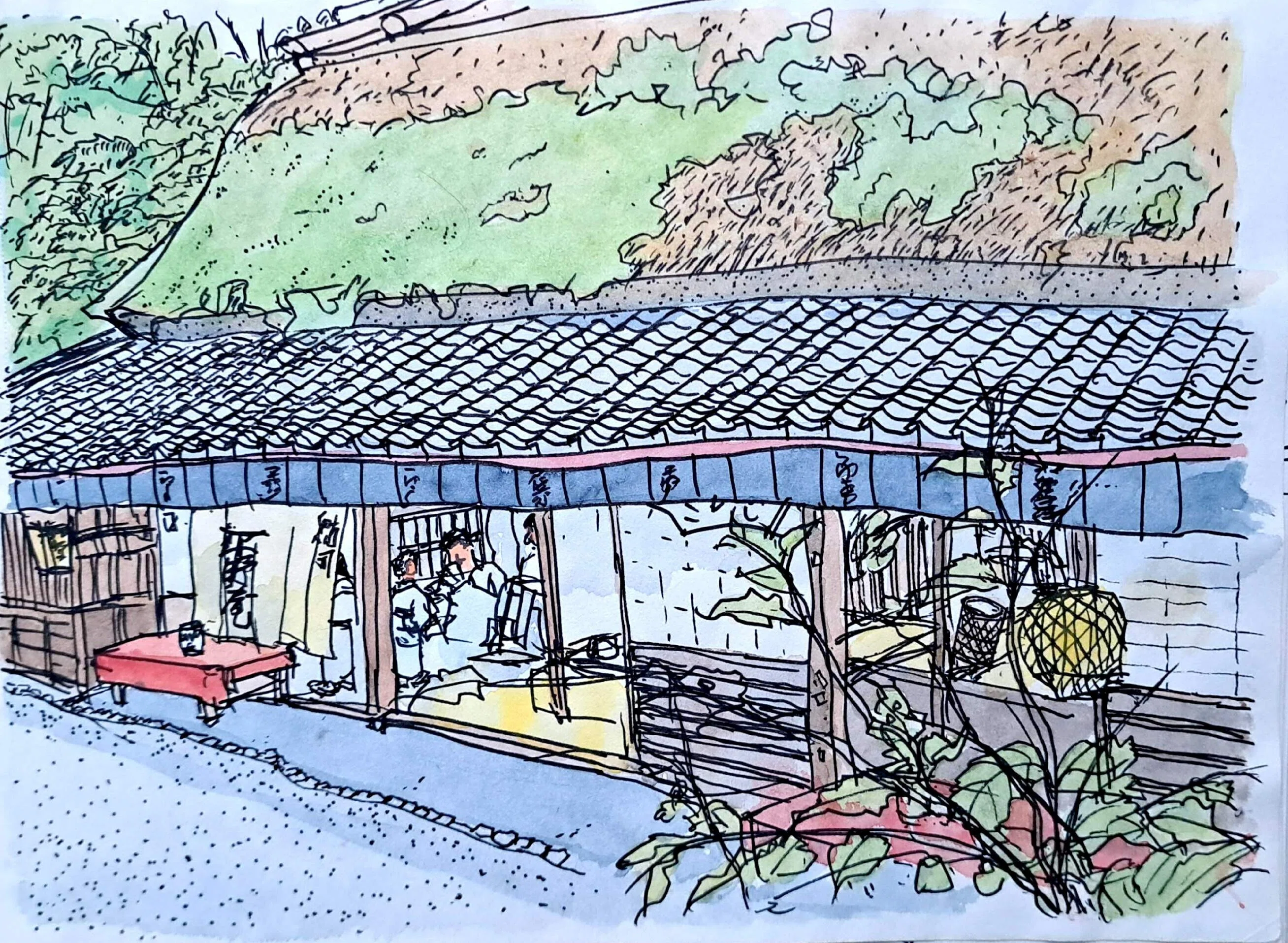 私のスケッチポイント／作品紹介あれこれ＞嵯峨野・鳥居本の茶屋のある