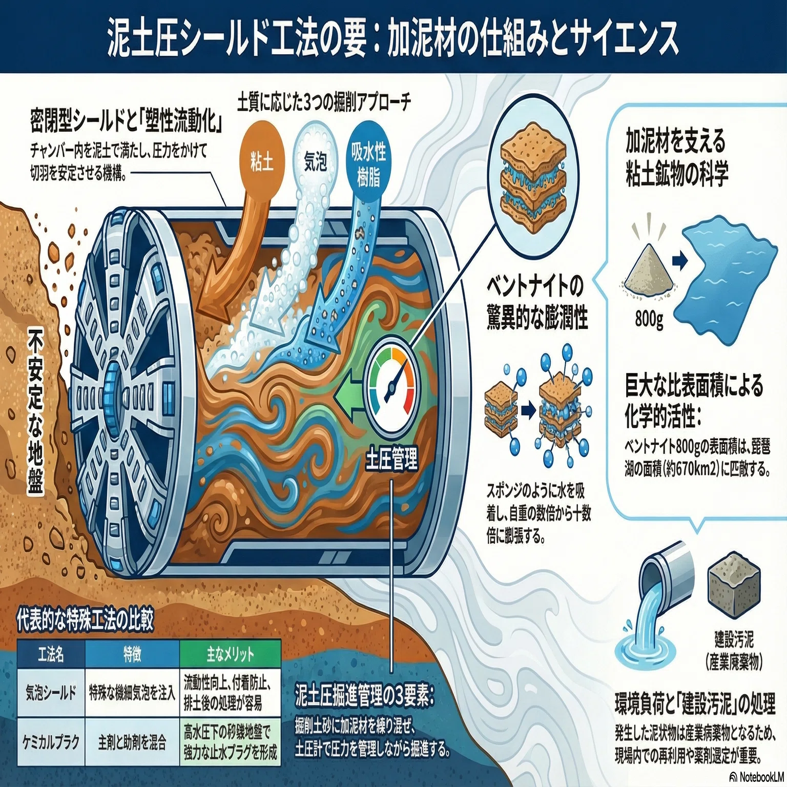 シールド工事における加泥材と泥土圧工法の技術的総論：塑性流動化の