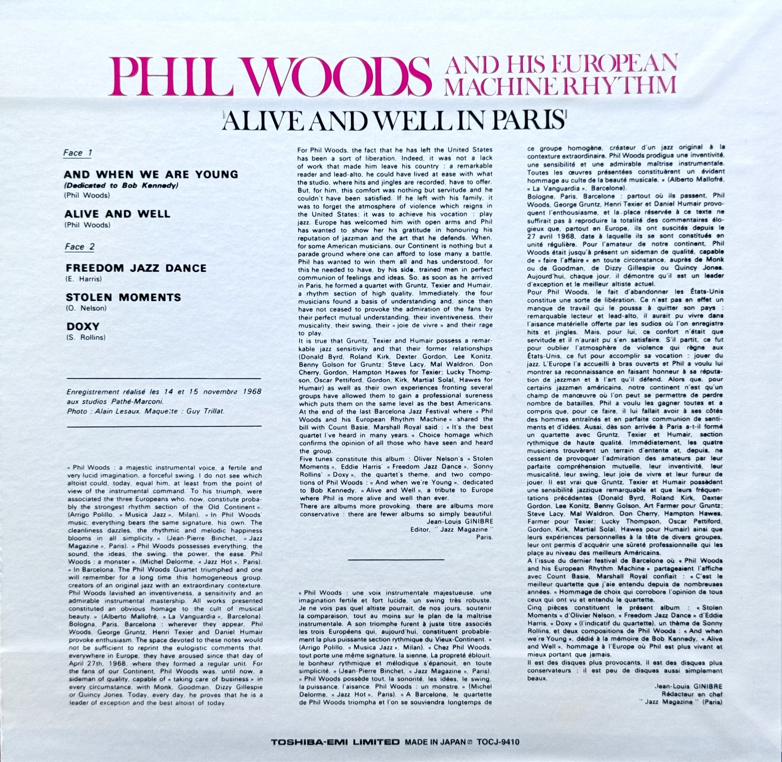 (レコード)フィル・ウッズ / Alive and Well in Paris PHIL WOODS ALIVE AND WELL IN PARIS French盤 - JAZZCAT-RECORD