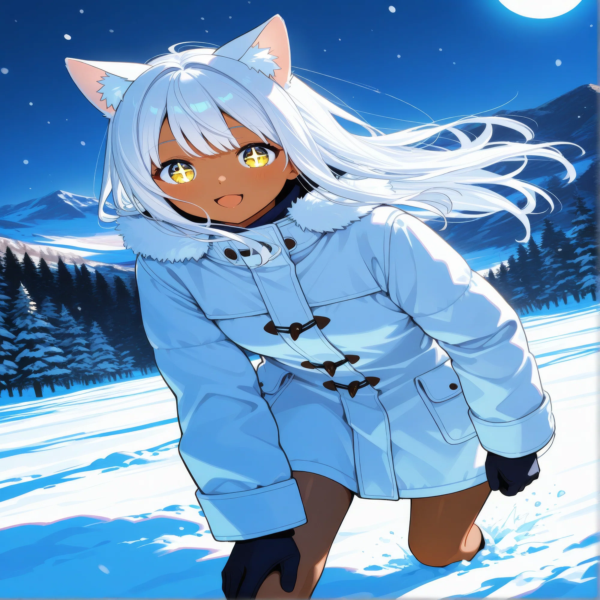 雪原さんぽの銀色少女｜AIイラスト｜めいのは✨️AIといっしょに創る