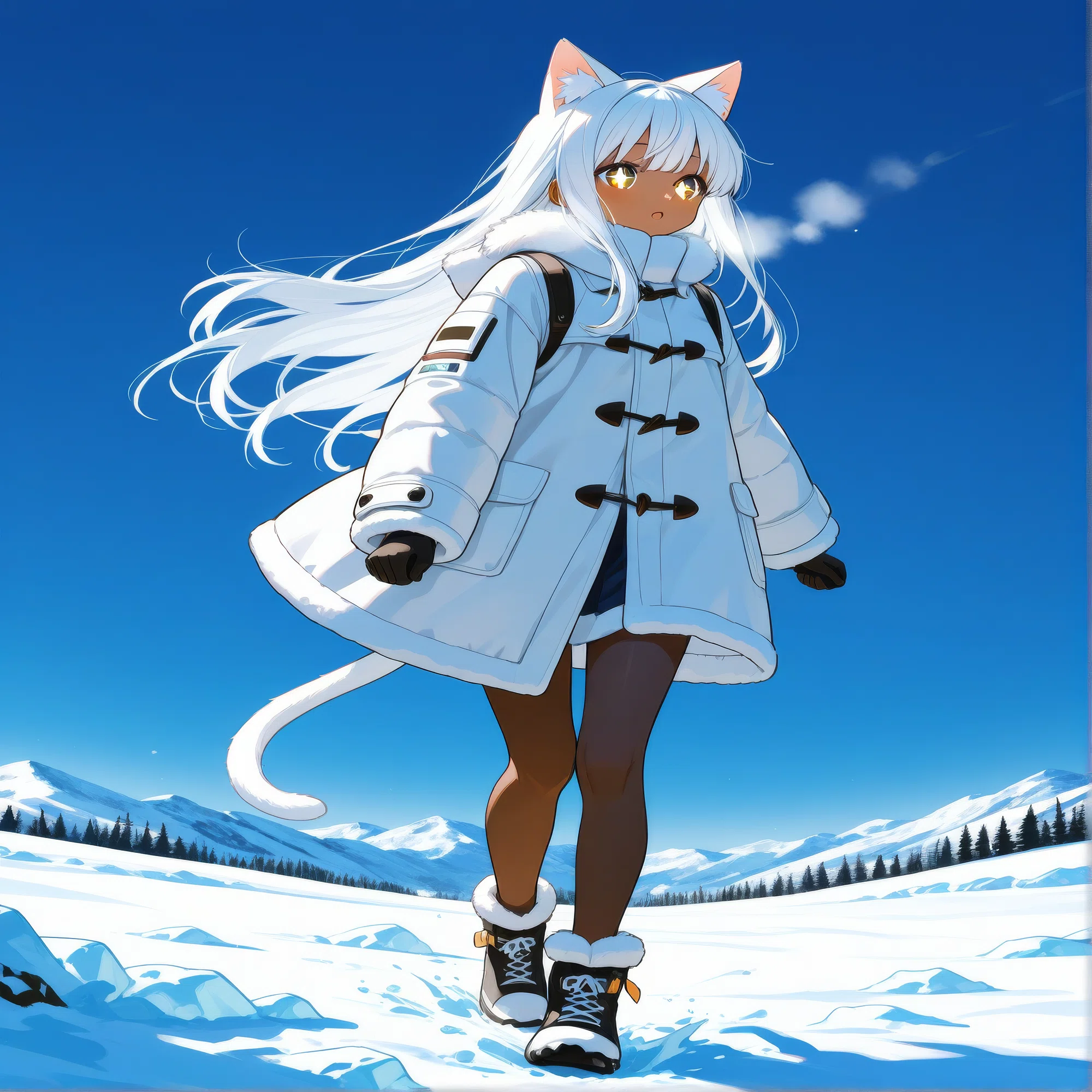 雪原さんぽの銀色少女｜AIイラスト｜めいのは✨️AIといっしょに創る