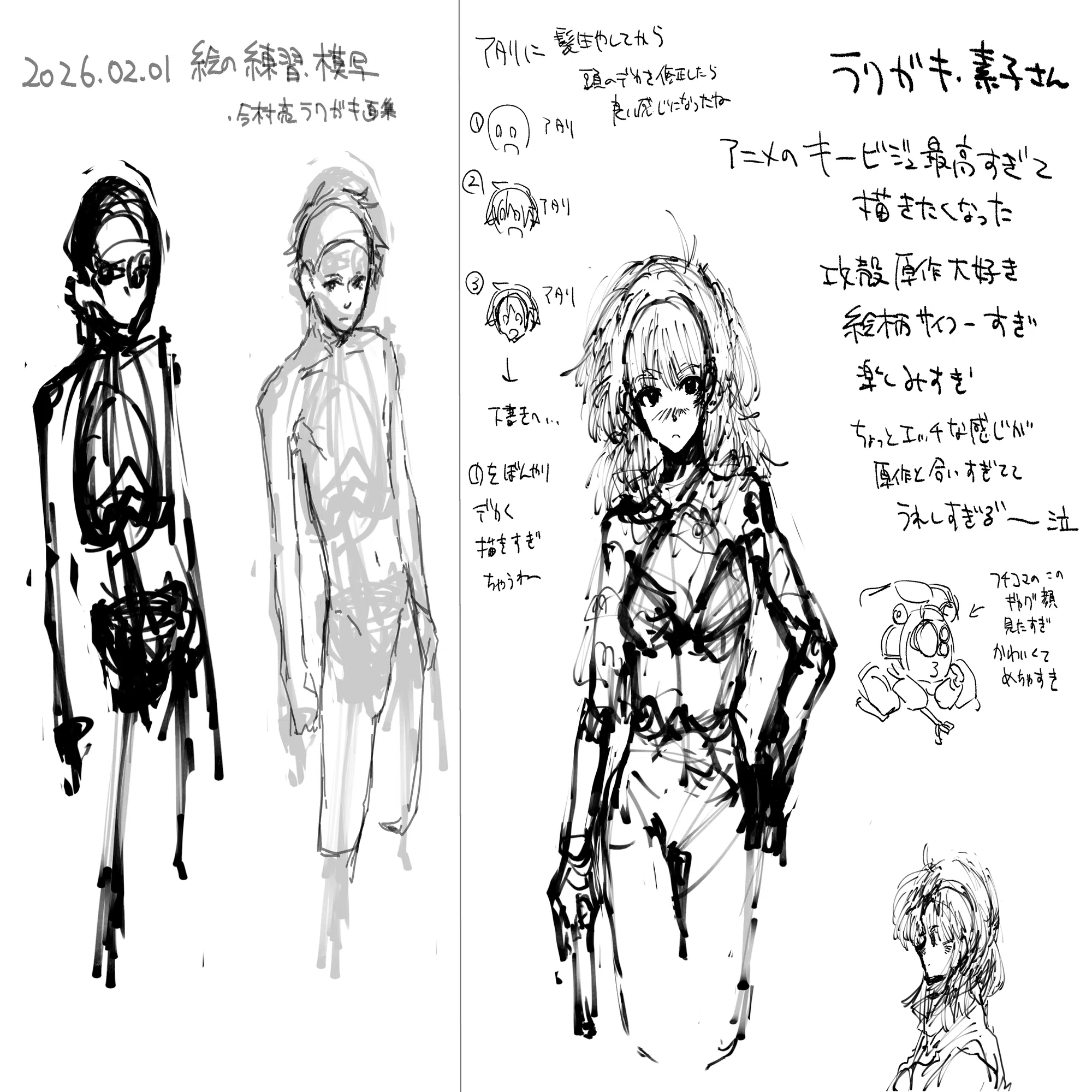 アニメーターの落書きや練習絵&設定資料？ 期間限定無料記事】2026年絵の練習のメモ+最近読んだ教本など｜最中