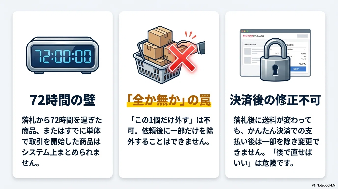 ヤフオクのまとめて取引で送料は安くなる？条件・落とし穴・断り方を