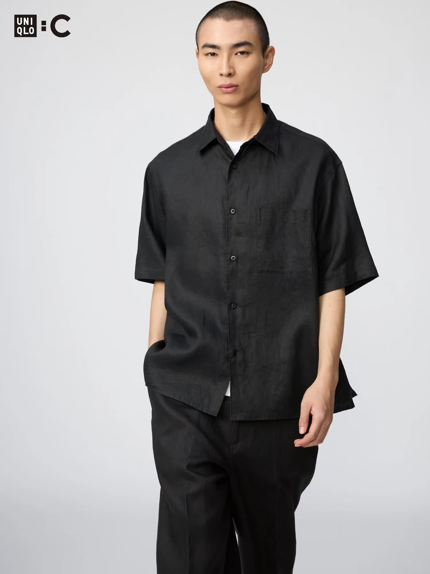 即購入おけ！UNIQLO Cプレミアムリネンシャツ Mサイズ ブラック 簡易レビュー】ユニクロC プレミアムリネンオーバーサイズシャツ感想