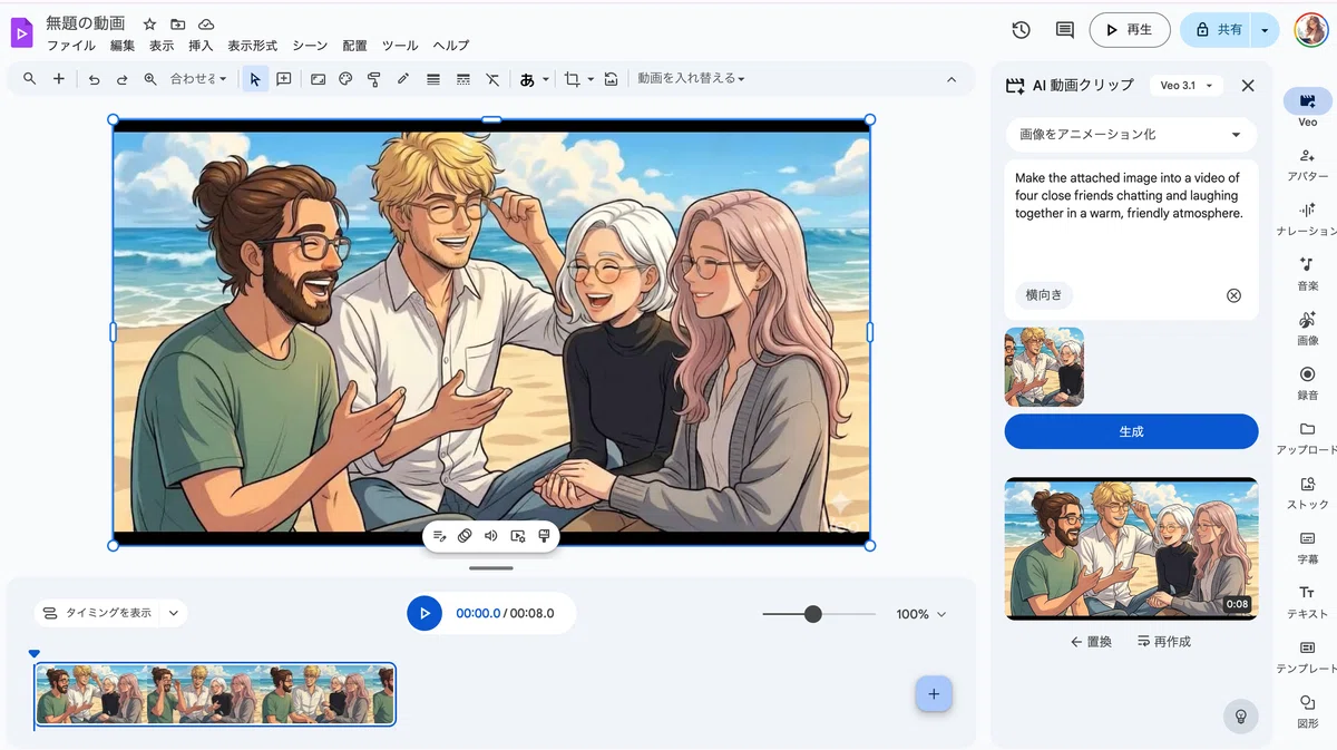 生成された動画を現在のシーン(キャンバス)に追加