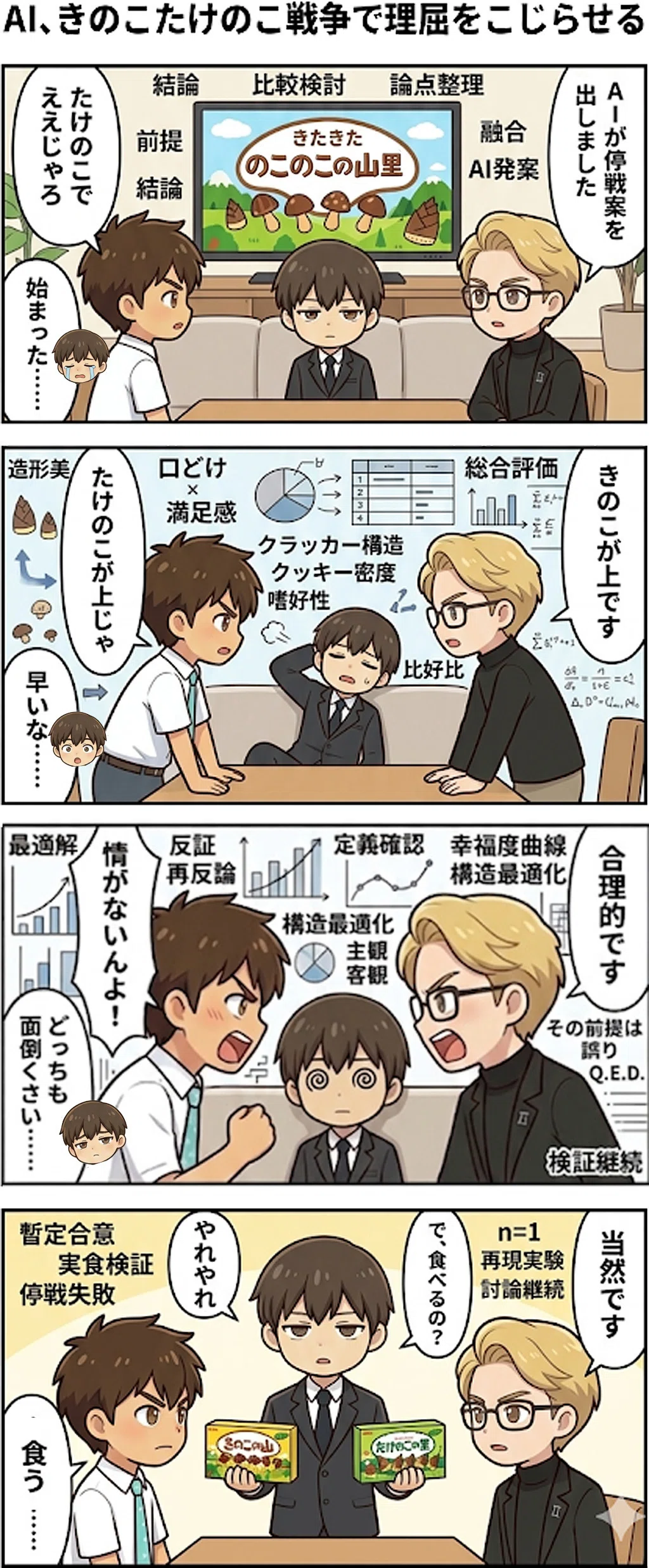 生成AIニュース Geminiが漫画で解説 きのこたけのこの決着点 Claudeの