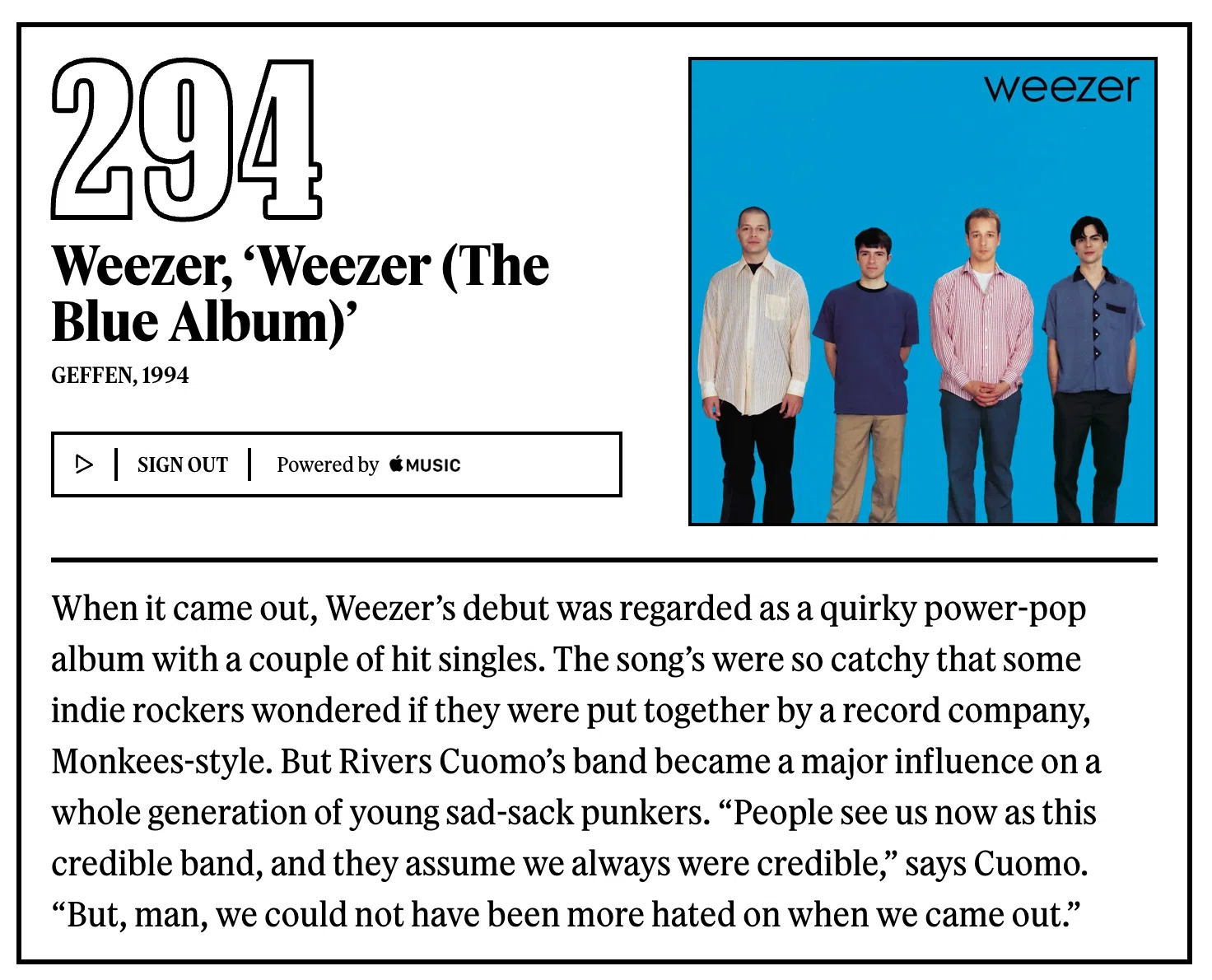 294位：ウィーザー『Weezer (The Blue Album)』｜「歴代最高のアルバム