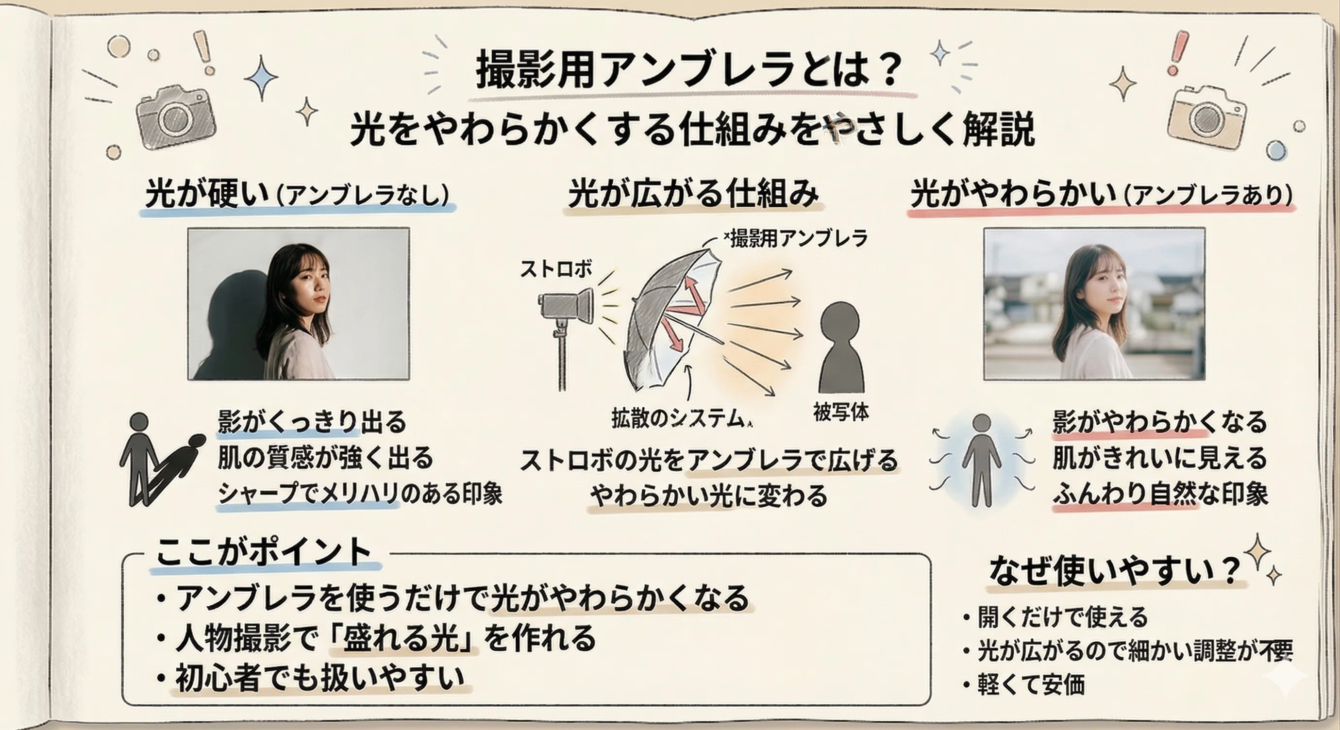 撮影用アンブレラ徹底解説】種類・サイズ・形による違いと使い方のコツ