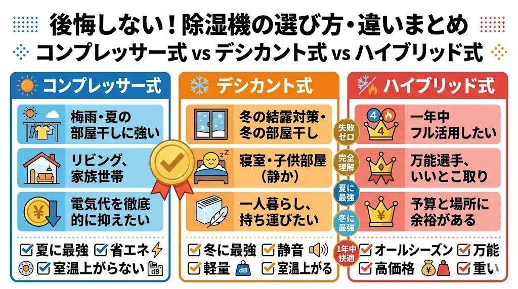 除湿機のコンプレッサー式とデシカント式7つの違い！どっちがいいか