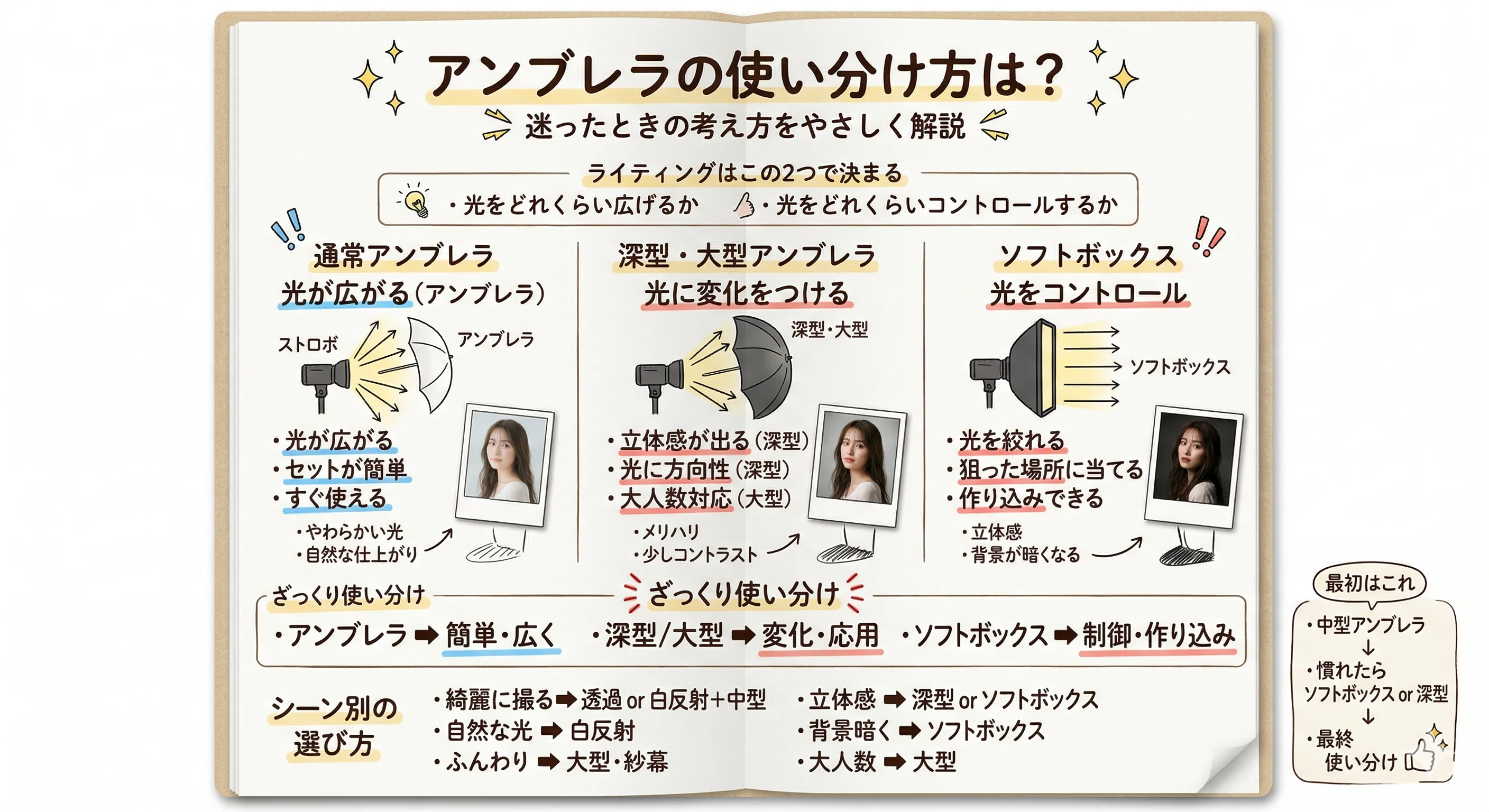 撮影用アンブレラ徹底解説】種類・サイズ・形による違いと使い方のコツ 