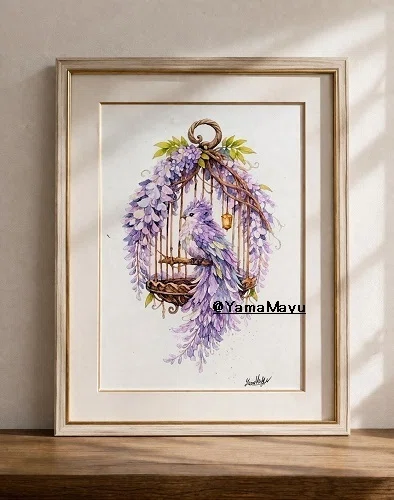 ま*ゆ様 絵画原画　（藤花の祝福）　守護を司る花のmiracle art 💜 【新作】藤の花が紡ぐ幻想「藤瑞の籠庭」— 夢の続きをさえずる庭