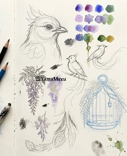 ま*ゆ様 絵画原画　（藤花の祝福）　守護を司る花のmiracle art 💜 【新作】藤の花が紡ぐ幻想「藤瑞の籠庭」— 夢の続きをさえずる庭