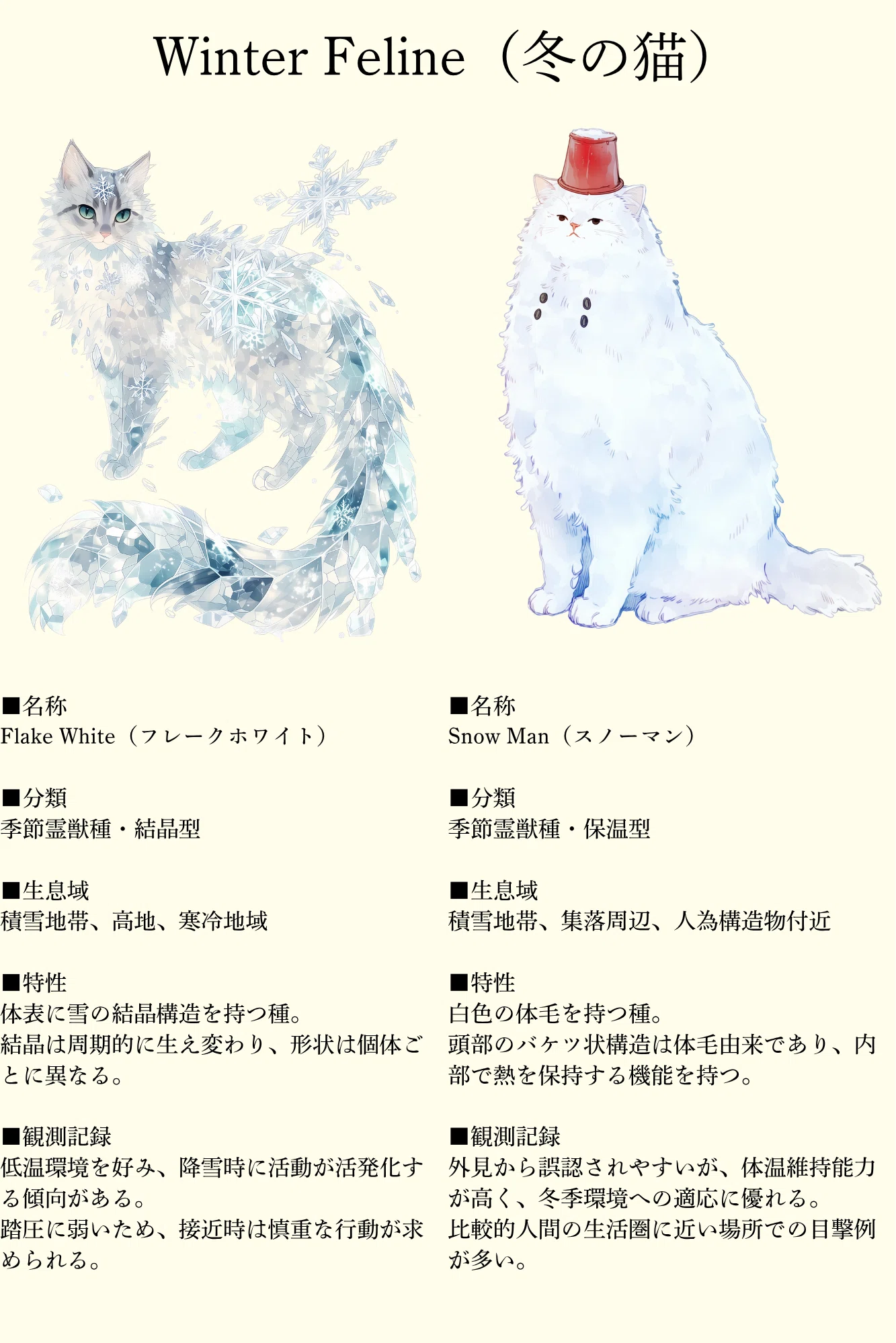 AIイラスト猫図鑑｜四季の不思議な猫たち（春・夏・秋・冬）｜YutoUT丨
