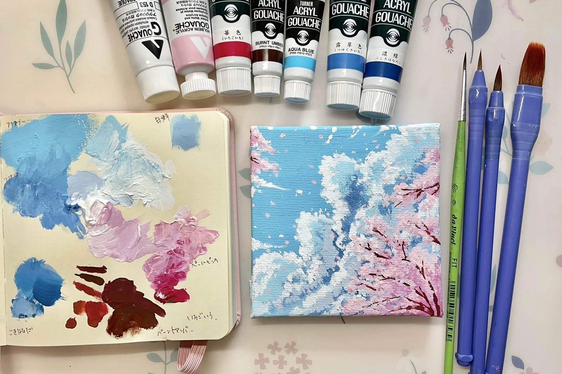 晴天に舞う桜【アクリルガッシュ】｜しま