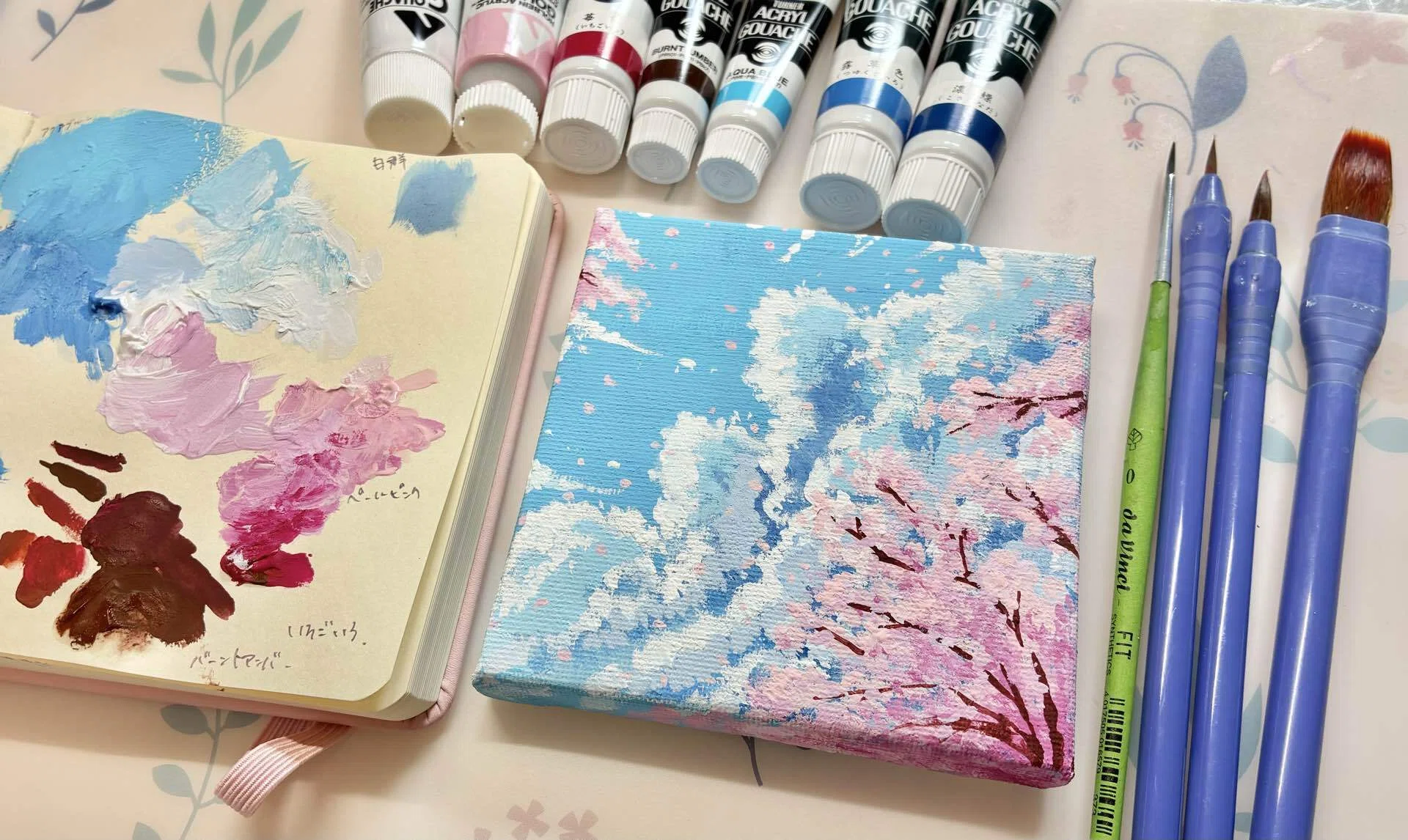 晴天に舞う桜【アクリルガッシュ】｜しま