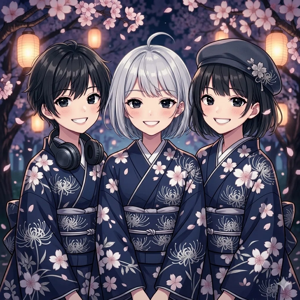 夜桜と着物」。｜葉月 れお