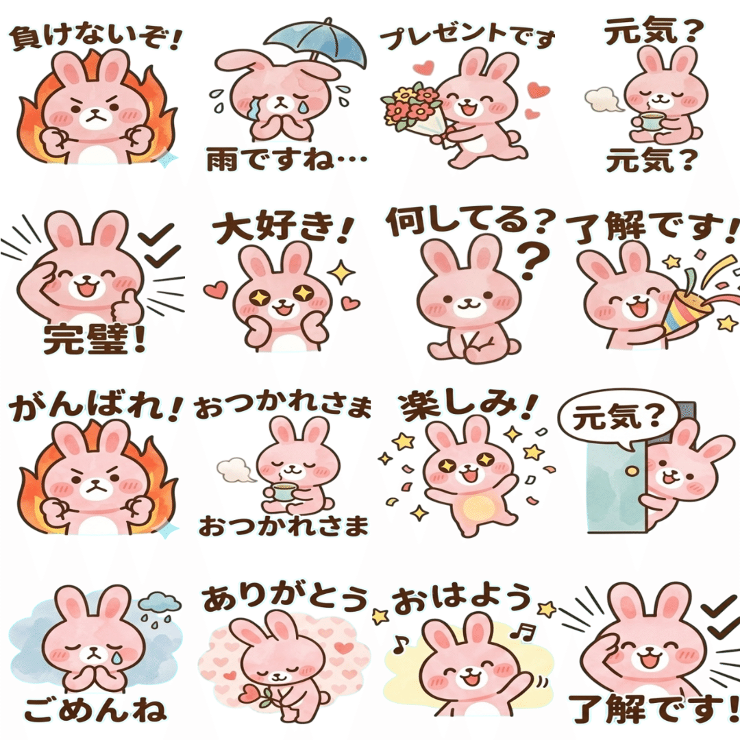 新作】心にそっと寄り添う。水彩タッチの「ふんわりピンクうさぎ
