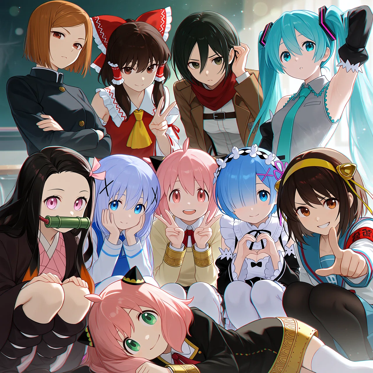 PixAI最新モデルTsubaki2における、多人数キャラクターイラストの配置